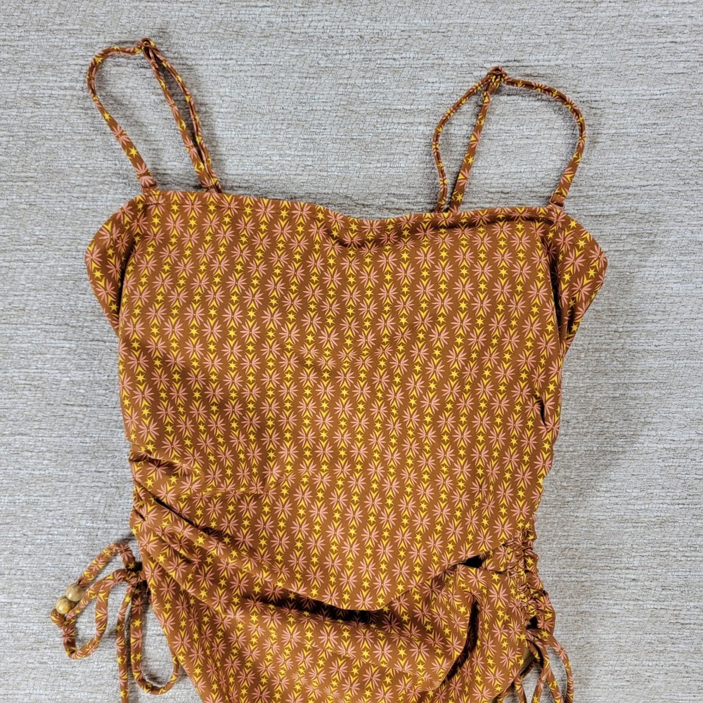 Roxy Ray Of Sunshine One-piece Swimsuit Large Brown Geometric Ruched High Cut - Picture 10 of 13